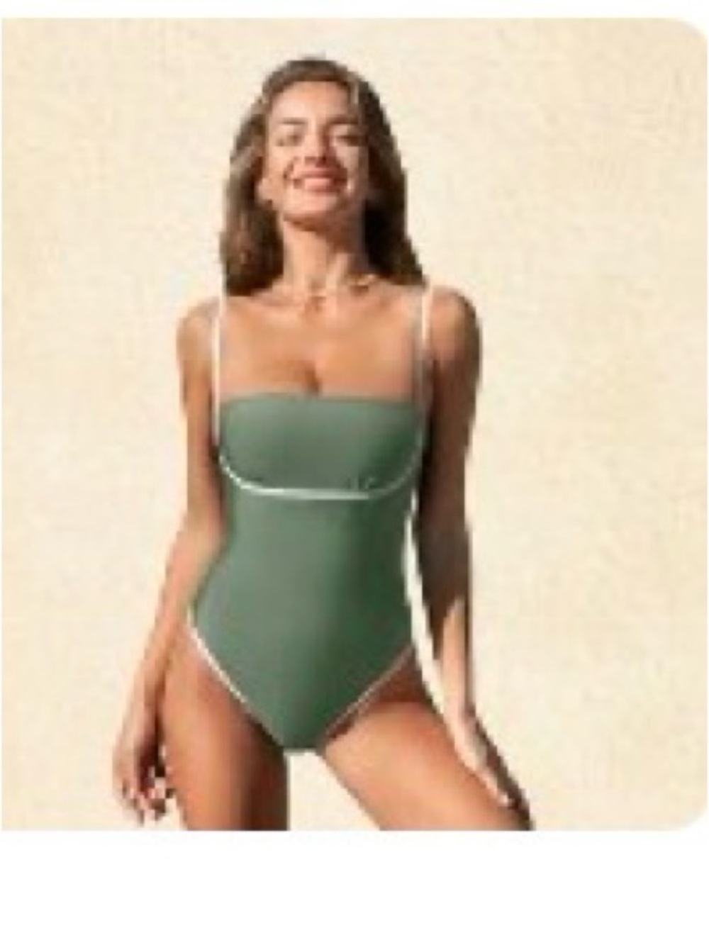 Green One-Piece Swimsuit with Contrast Trim